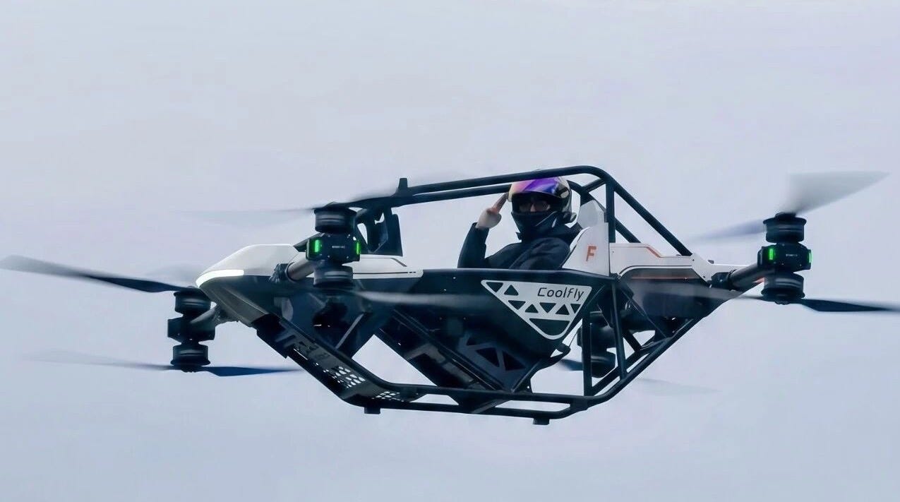 Pilot in the cockpit of a Dream ST personal eVTOL during flight testing